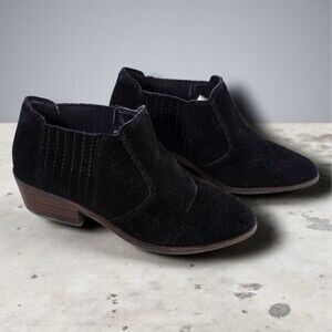 Lucky Brand LP Folley Black Suede Ankle Boots 7.5 2in Heel Western Chic Booties
